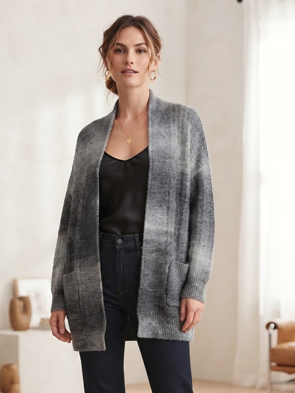 Christian Siriano Grey Ombre Wool Blend Open-Front Cardigan Size 2X